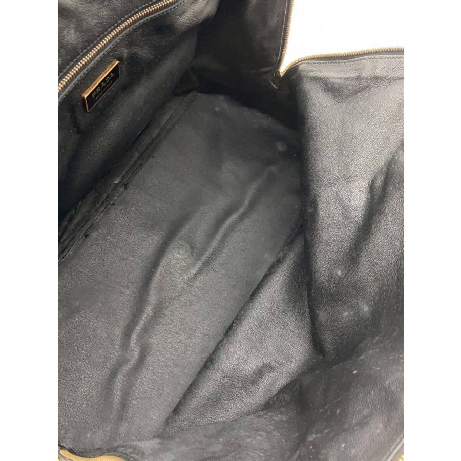 PRADA◇ボストンバッグ/レザー/BLK/無地 内側カビ有 : セカンド