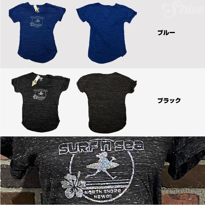 surf-n-sea サーフアンドシー レディース Tシャツ Blue84コラボ HIBISCUS GLITTER V-NECK｜sss-3-shop｜14