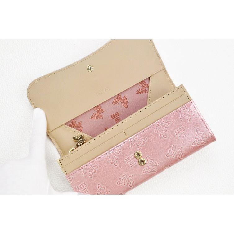 希少　Anna Sui 長財布 バタフライ 花柄 型押し　メイ　ピンク　L字 ANNA SUI（アナスイ） 長財布 レディース ギャルソン ピンク ブランド