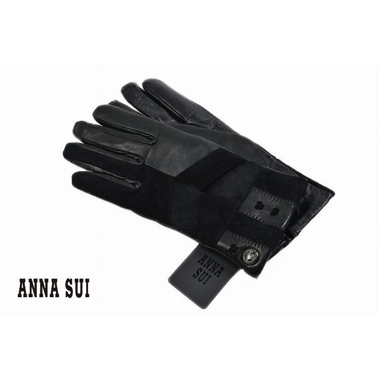 アナスイ 手袋 レディース ANNA SUI スマートフォン対応 バタフライ ラムレザー 20cm 黒 限定品