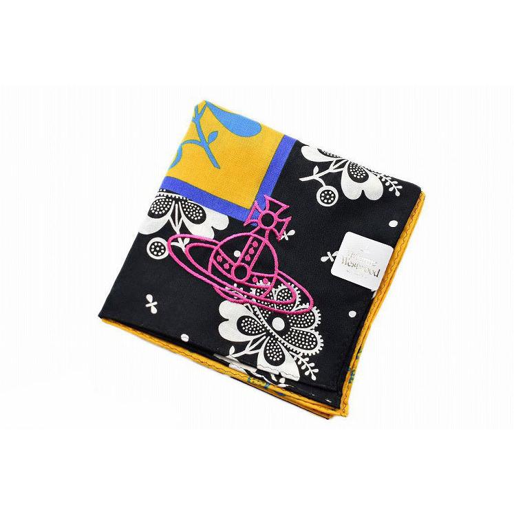 ハンカチ 格安 ブランド ヴィヴィアン ウエストウッド 1枚 レディース 女性 イエロー 婦人 ドット ブラック フラワー