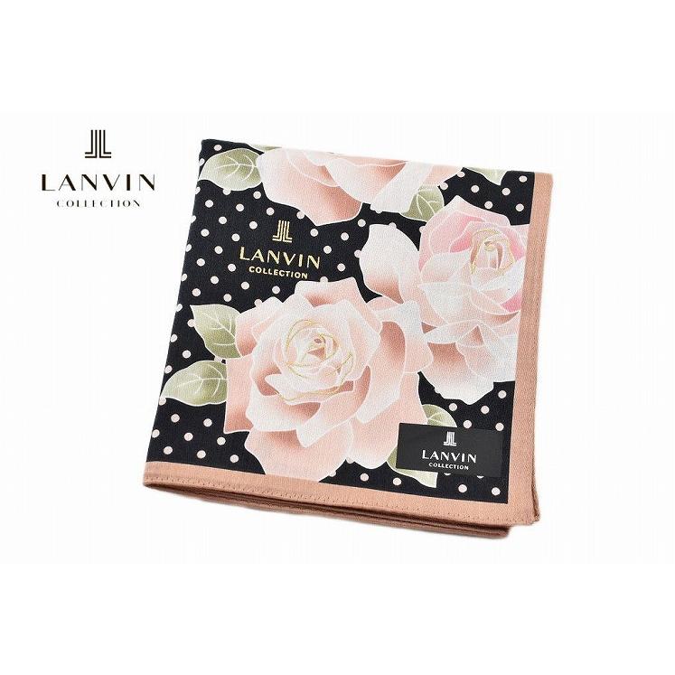 入荷予定 ハンカチ ブランド レディース ランバン コレクション 大判 1枚 ブラック ローズ ドット 女性 婦人