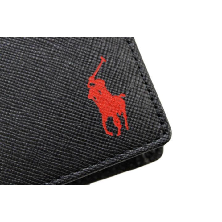 POLO RALPH LAUREN Men 二つ折り財布 ブラック、レッド POLO RALPH LAUREN（ポロ・ラルフローレン） 二つ折り 財布 ポロ