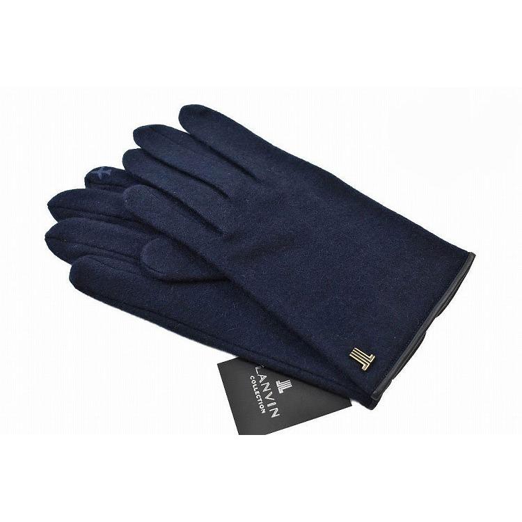 ランバン コレクション 手袋 メンズ ブランド カシミヤ 混 レザー パイピング 専用袋付き 紺 ネイビー スマホ対応 23 24cm 男性 紳士 手袋