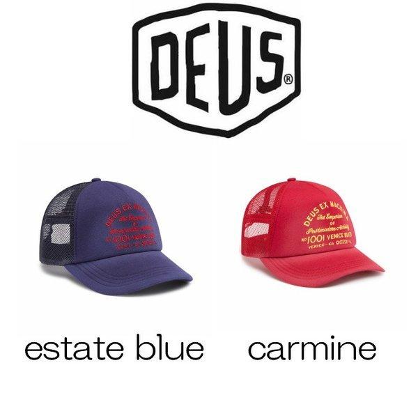 デウスエクスマキナ キャップ Deus Ex Machina Bleached Venice estate blue / carmine 帽子 ロゴ  刺繍 コットンキャップ