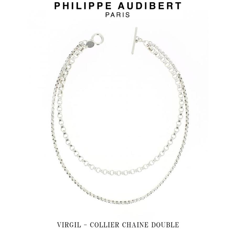 フィリップ オーディベール Philippe Audibert VIRGIL 格安 価格でご提供いたします 2021年レディースファッション福袋特集 COLLIER CHAINE シルバーメタル ネックレス DOUBLE レ バージル PhilippeAudibert ペンダント
