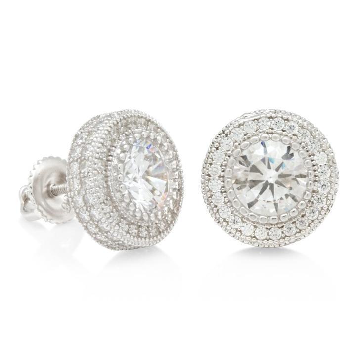 KING ICE キングアイス ピアス 両耳 STERLING SILVER ICED BUTTON EARRINGS 14kゴールド 金