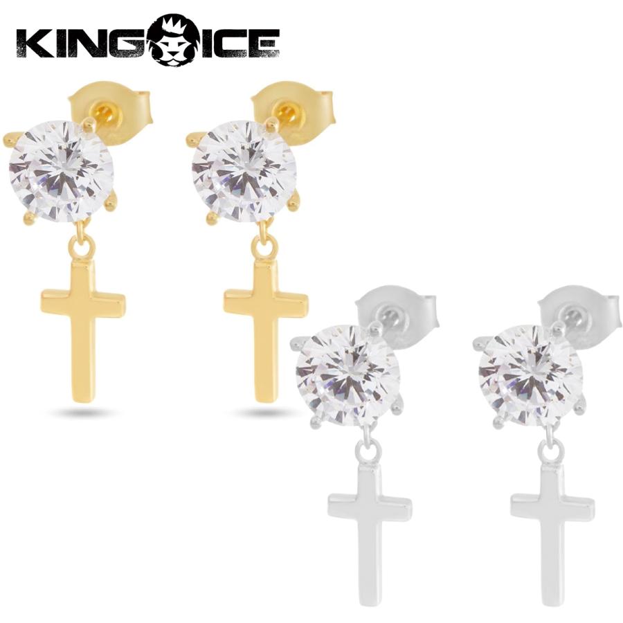 KING ICE キングアイス ピアス 両耳 WRAPPED CROSS EARRINGS 14kゴールド 金 シルバー 2個セット メンズ