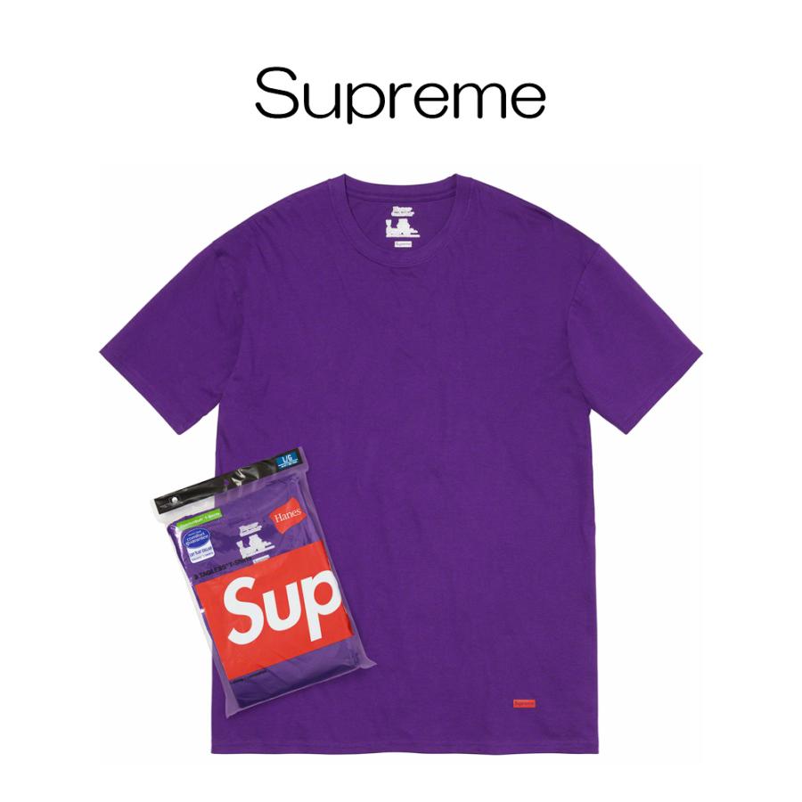 正規品 シュプリーム Supreme Hanes Tagless Tees ヘインズ 半袖 ボックスロゴ Tシャツ 2枚パック パープル 紫