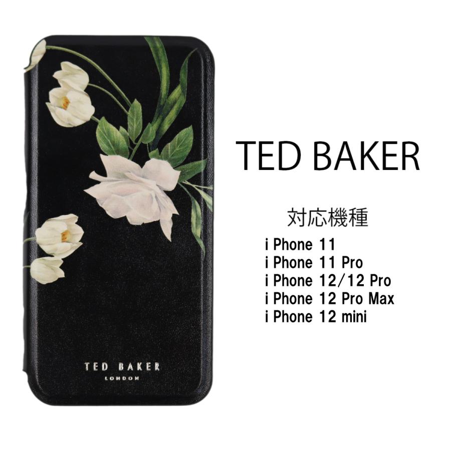 テッドベイカー Ted Baker ミラー付 手帳型 iPhone 11 Pro 12 Pro Max mini アイフォン ケース 二つ折