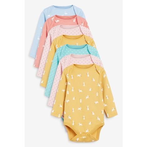 超可爱 ネクスト ベビー Next マルチ 水玉 ウサギ柄 長袖ボディスーツ 7 枚パック シンプル 子供服 ベビー服 パジャマ 女の子 新生児 ベビーウェア ロンパース 出産祝い Cisama Sc Gov Br