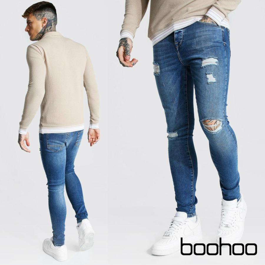 ブーフー Boohoo デニム スキニー ダメージジーンズ Super Skinny Multi Rip Jeans ブルー パンツ メンズ おしゃれ ブランド イギリス Asos 衣類 Mzz 1 S S Shop 通販 Yahoo ショッピング