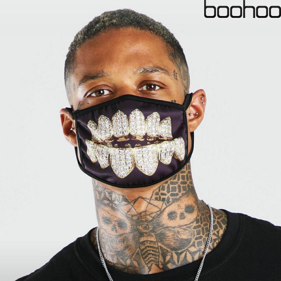 ブーフー Boohoo 布マスク Grillz Fashion Mask Gold ゴールド 黒 マスク ファッションマスク 洗える ロゴ 布 大人用 男女兼用 おしゃれ かっこいい アクセサリ Mzz S S Shop 通販 Yahoo ショッピング
