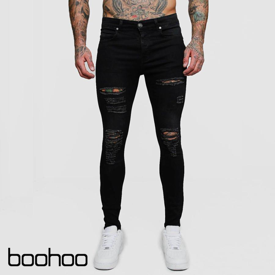 ブーフー Boohoo デニム スキニー ダメージジーンズ Super Skinny Jean With All Over Rips ブラック 黒 パンツ メンズ おしゃれ ブランド イギリス Asos 衣類 Mzz S S Shop 通販 Yahoo ショッピング