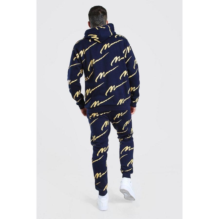 ブーフー boohoo All Over MAN Printed Hooded Tracksuit ブラック グレー 上下セット セットアップ  パーカー スウェット 長袖 トップス ジョガーパンツ トラッ