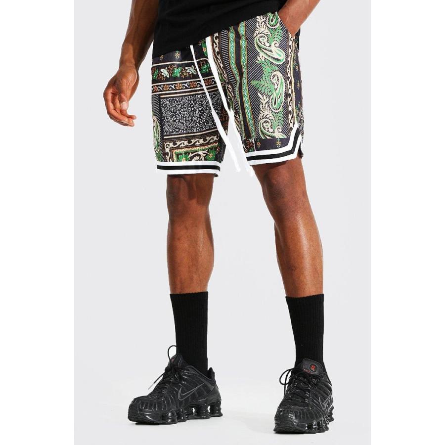 ブーフー boohoo バスケットボールショーツ ハーフパンツ オーバーサイズ Tapestry Mesh Basketball Tape