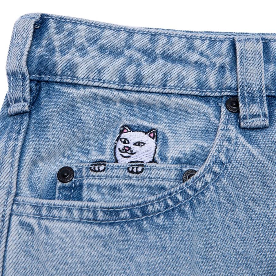 リップンディップ RIPNDIP デニム パンツ ジーンズ La Brea Denim Pants ライトブルー 太め かわいい ネコ