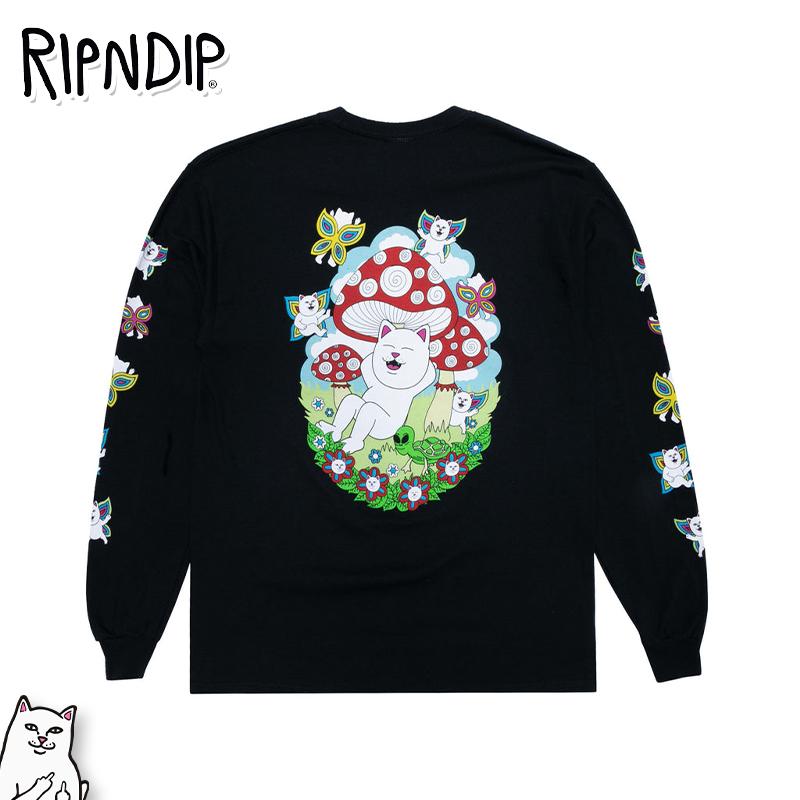 ボトムを作り続け40年 RIPNDIP ストリート リップンディップTシャツ 可愛い 長袖 メンズ レディース 原宿ファッション リップンディップ 通販 大人気 メンズ ストリート ロンT 黒 原宿
