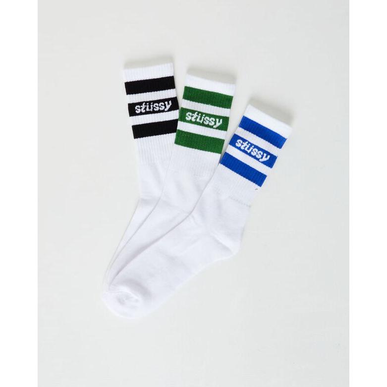 Stussy ソックス 3枚パック ステューシー 靴下 男 くつした ロゴ 人気 Mens Italic Stripe Socks 3 ユ00582｜ssshop｜02