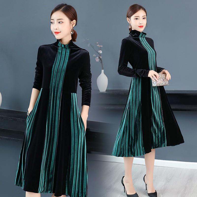 ワンピース 春秋新作 ベルベット ハイネック 長袖 ストライプ 切り替え 膝丈 膝丈ワンピース ビロード エレガント レディース お呼ばれ 結婚式 30 代40代50代 Chutn Sssヤフーショップ 通販 Yahoo ショッピング
