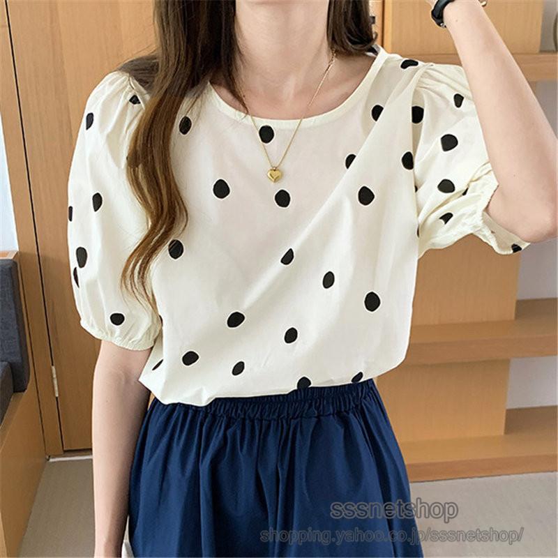 予約販売「メール便だけで送料無料」ドット柄ブラウス レディース  