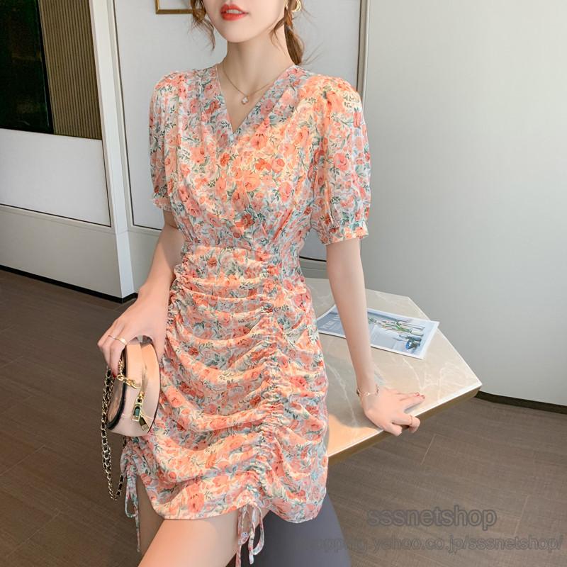 Sssnetshop ワンピース レディース 肩露出し 半袖 パフスリーブ プリント ギャザー ヒップラップ 着痩せ ミニワンピース 夏物 新作 ファッション エレガント Chutn Sssヤフーショップ 通販 Yahoo ショッピング