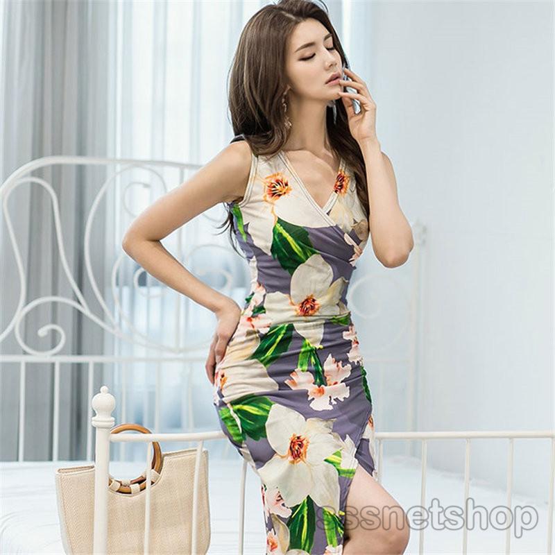 Sssnetshop ワンピース レディース 花柄 新作 ノースリーブ ｖネック 不規則 カジュアル エレガンス 膝丈 お出かけ オトナ女子 美シルエット スリム Chutn Sssヤフーショップ 通販 Yahoo ショッピング