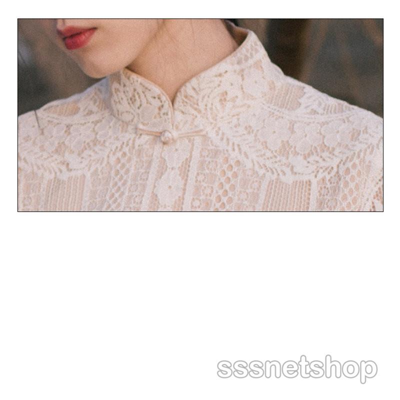 レトロワンピース シンプル セクシー チャイナドレス レディース 立ち襟 五分袖 レース スリット ロングワンピース シースルー 着痩せ 体型カバー Sssnetshop 人気の春夏