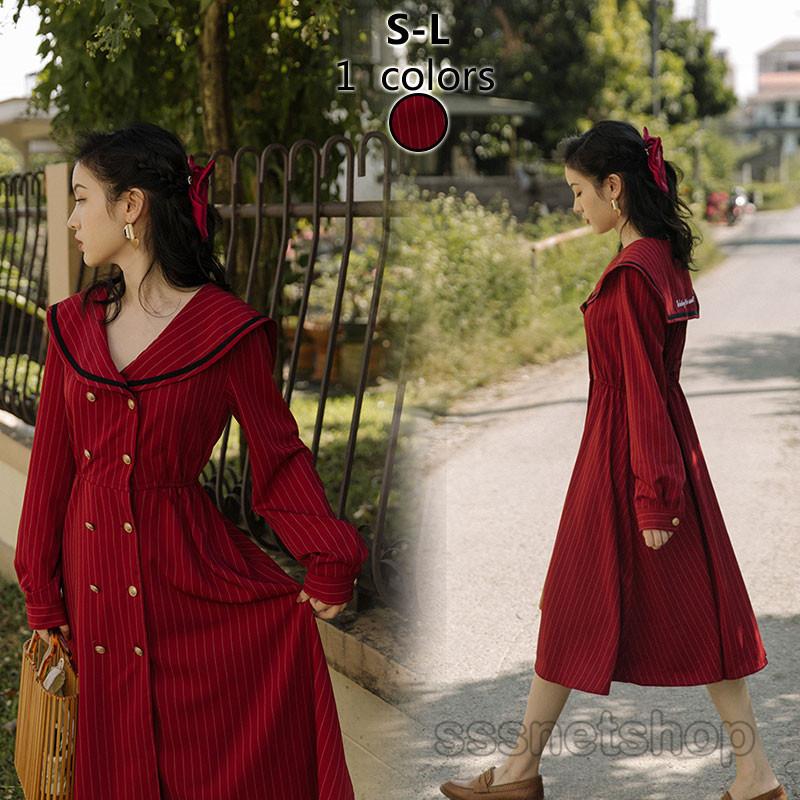 ワンピース 春ワンピース ミモレ丈 長袖 ヒップラップ 海軍風 マリン風 刺繍 学生風 レトロ スリム 春服 カジュアル 韓国風 謝恩会 気質 人気 Sssnetshop Chutn Sssヤフーショップ 通販 Yahoo ショッピング
