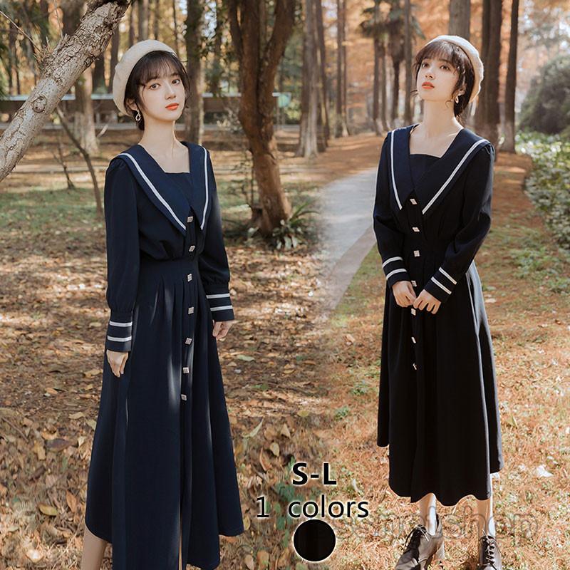 ワンピース レディース 海軍風 フレンチスタイル ファッション ミモレ丈 ｊｋ服 長袖 春ワンピ 優雅 長袖 レトロ 韓国風 気質 旅行 新作 Sssnetshop Chutn Sssヤフーショップ 通販 Yahoo ショッピング