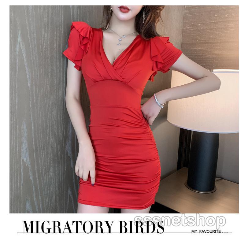 sssnetshop】ワンピース タイトルワンピース Vネック フリル袖