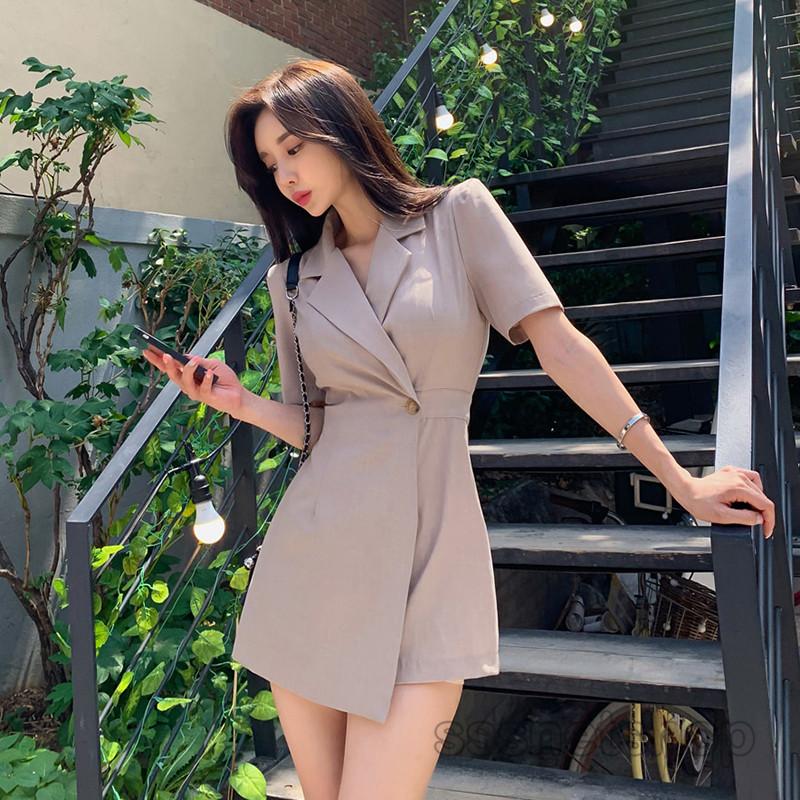 オールインワン レディース テーラード 半袖 ボタン ハイウエスト 着痩せ オールインワン ファッション エレガント キュロットスカート 通勤 Sssnetshop Chutn Sssヤフーショップ 通販 Yahoo ショッピング