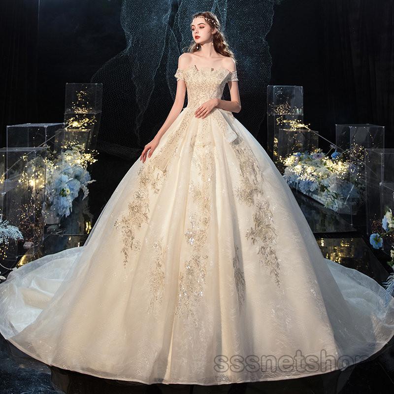 円 最大68 Offクーポン ウェディングドレス 結婚式 大きいサイズ パーティードレス トレーンライン オフショルダー プリンセスドレス 披露宴 ナイトドレス 新作
