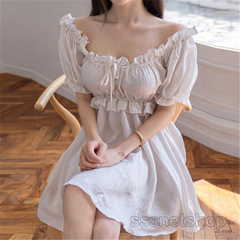Sssnetshop ワンピース レディース 肩露出し フリル袖 半袖 膝丈ワンピース 無地 透け感 夏ワンピ ファッション きれいめ 人気 上品 韓国風 通勤 お出かけ Chutn Sssヤフーショップ 通販 Yahoo ショッピング
