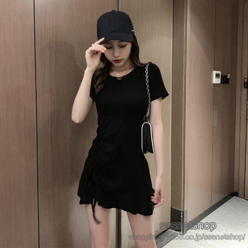 ワンピース レディース Tシャツワンピ ミニ丈 半袖 無地 シンプル  