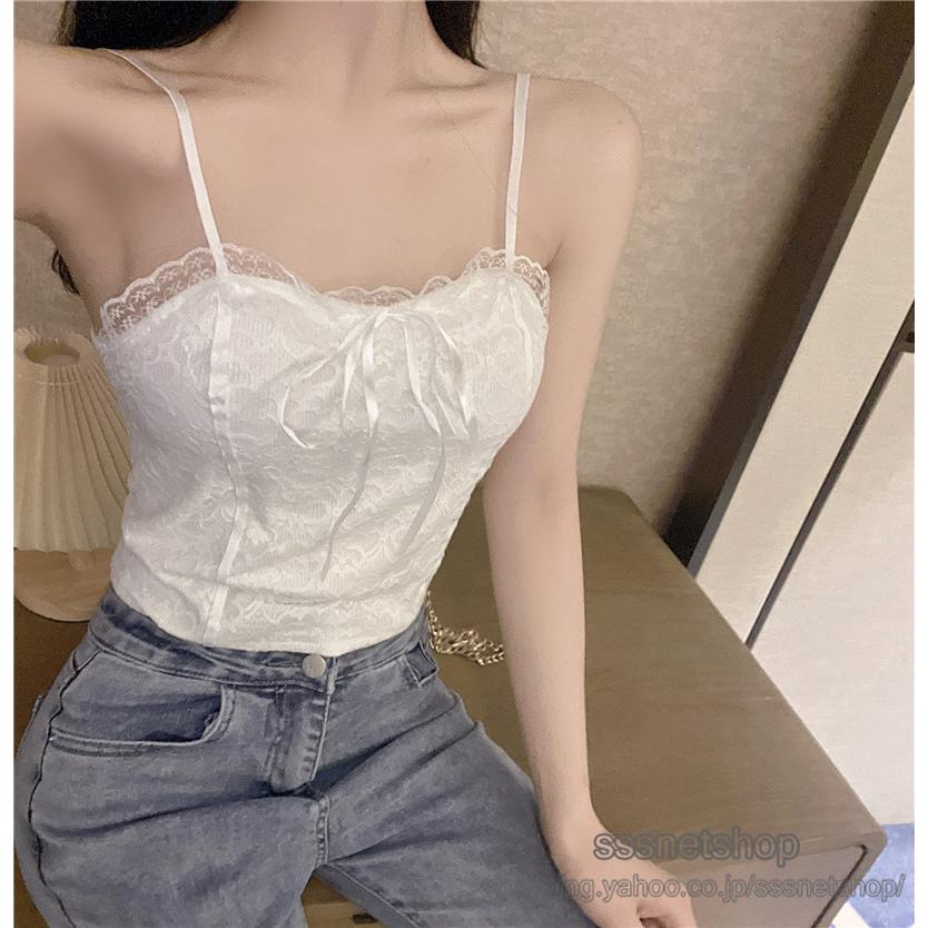 キャミソール レディース トップス レース インナー ノースリーブ 肩出し 花柄 キレイめ リボン 背中開き おしゃれ フェミニン 肌にやさしい Sssnetshop Chutn Sssヤフーショップ 通販 Yahoo ショッピング