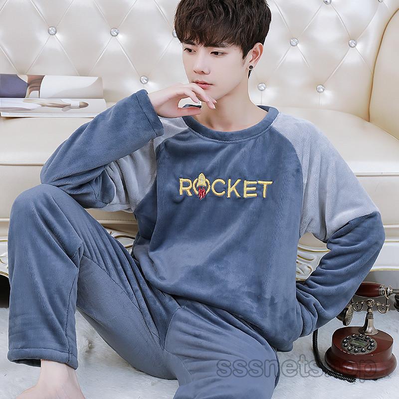 パジャマ セットアップ フランネル メンズ 男性用 秋冬 長袖 丸首 部屋着 オシャレ カジュアル 暖かい 韓国風 寝巻き ロング丈パンツ ふわモコ Sssnetshop Chutn Sssヤフーショップ 通販 Yahoo ショッピング