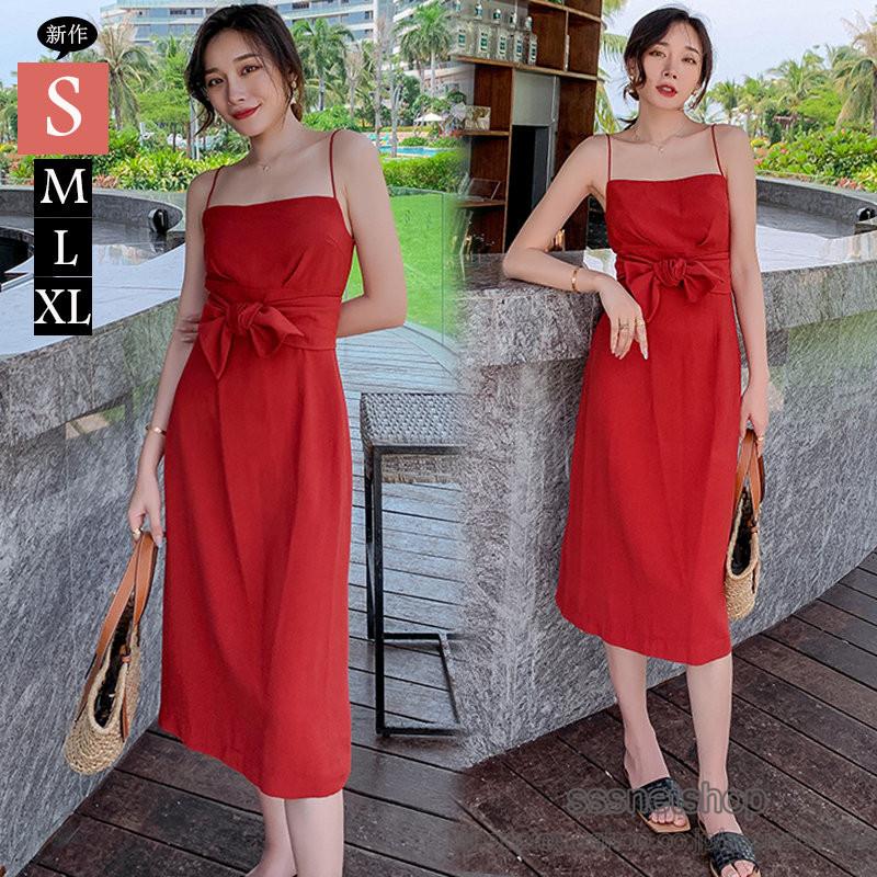 ワンピース レディース キャミワンピース リゾートワンピ 膝丈 着痩せ 無地 韓国風 淑女 春物 オシャレ ノースリーブ 着痩せ レトロ ゆったり Sssnetshop 安い