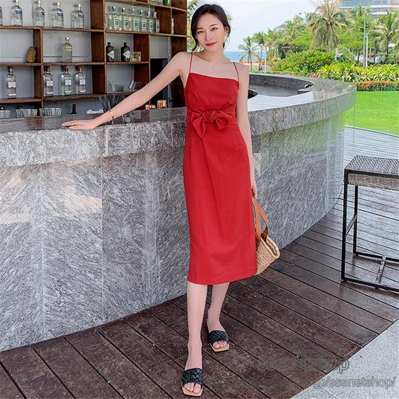 ワンピース レディース キャミワンピース リゾートワンピ 膝丈 着痩せ 無地 韓国風 淑女 春物 オシャレ ノースリーブ 着痩せ レトロ ゆったり Sssnetshop 安い