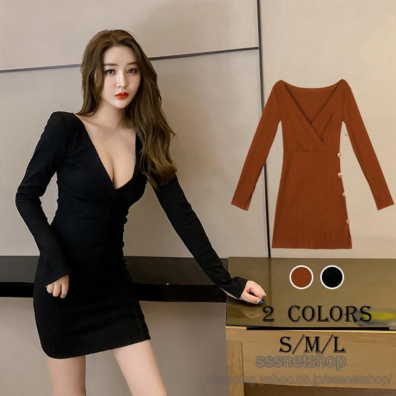 ワンピース レディース ｖネック ミニ丈ワンピース 長袖 淑女 トレンド ヒップラップ カジュアル 優雅 セクシー スプリット Aライン フェミニン Sssnetshop Chutn Sssヤフーショップ 通販 Yahoo ショッピング