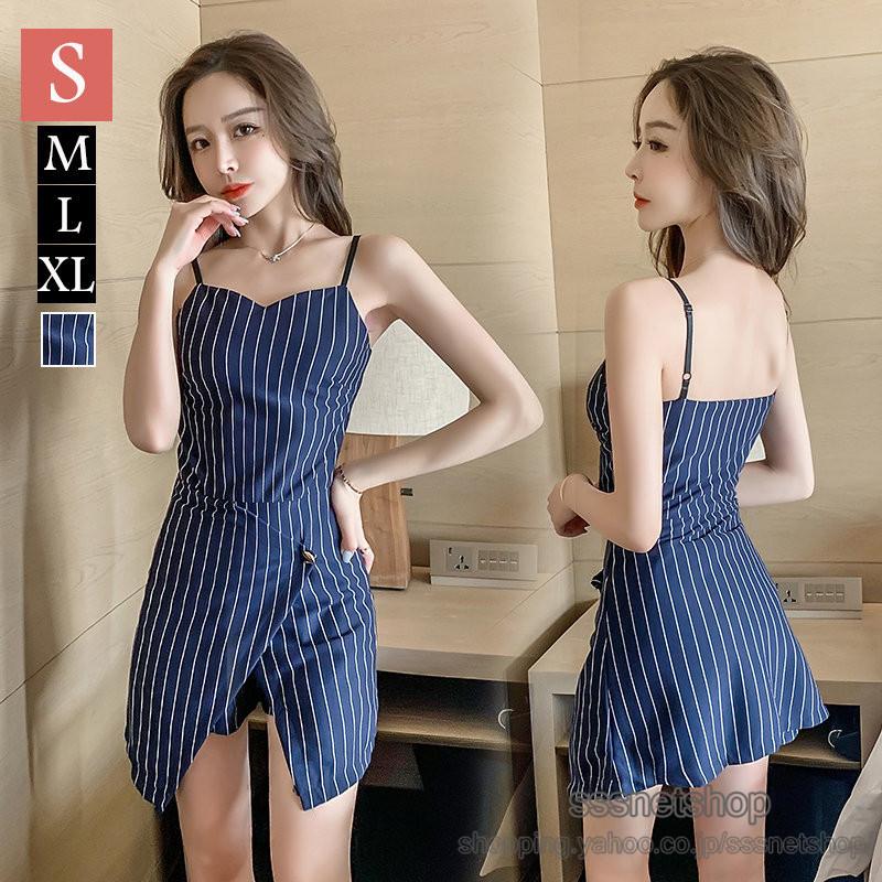 2点セット ワンピース パンツ ミニ丈 ノースリーブ キャミワンピース ノースリーブ ファッション ストライプ柄 レトロ