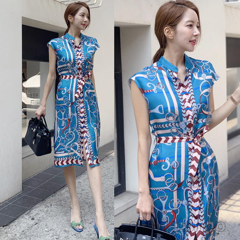 ワンピース 膝丈 夏物 ミモレ丈 ファッション レディース 着痩せ 体型カバー 薄手 ボタン 立ち襟 ノースリーブ 旅行 リラックス感 最大63 オフ