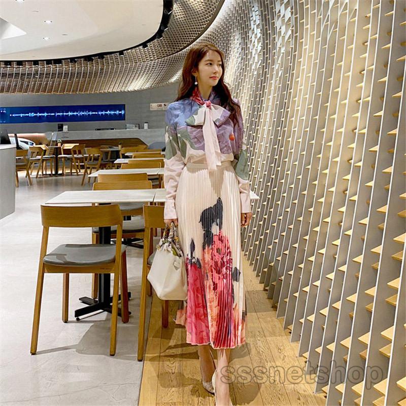 sssnetshop】2点セット シャツ+スカート 韓国風 夏服 長袖 花柄