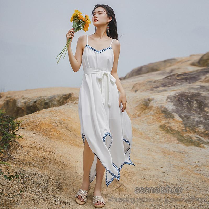 ビーチワンピース レディース 無地 シンプル キャミソール サマー 肩出し ノースリーブ ロング丈 リゾート ゆったり ビーチ ファッション Sssnetshop 新作
