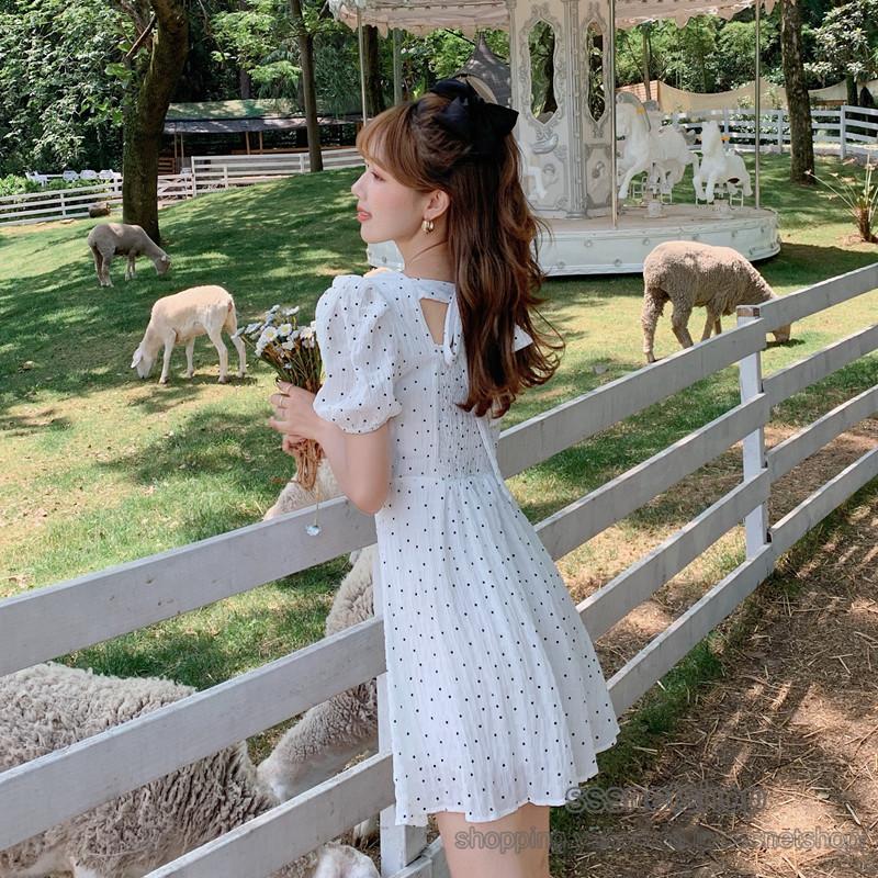 ミニワンピース シフォンワンピース レディース ミニ丈 半袖 ｖネック 水玉ドット柄 ゆったり 21新作 ハイウエスト リボン 着痩せ Sssnetshop Chutn Sssヤフーショップ 通販 Yahoo ショッピング