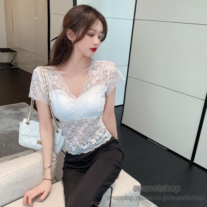 ブラウス レディース トップス 半袖ブラウス ｖネックトップス レース チューブトップ インナー 切り替え 薄手 透け セクシー 部屋着 Sssnetshop Chutn Sssヤフーショップ 通販 Yahoo ショッピング