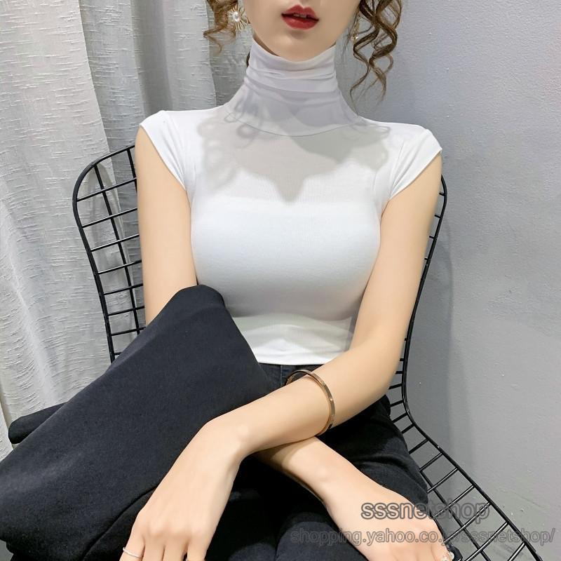 ブラウス レディース ノースリーブ ハイネック 肩出し 無地 シンプル タイト トップススリム セクシー ハイウエスト インナー 気質 Sssnetshop Chutn Sssヤフーショップ 通販 Yahoo ショッピング