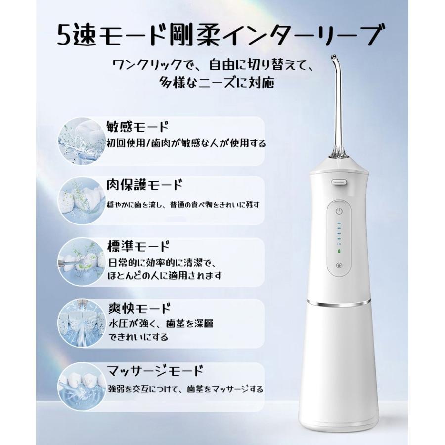 2024年最新版口腔洗浄器 口腔洗浄機 5つモード IPX7防水 携帯型 口腔ケア 歯周ポケット 歯間ジェット 洗浄 歯垢除去 USB充電式 プレゼントの画像