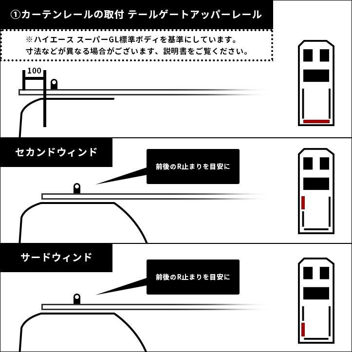 ハイエース200系 3・4型 カーテンサイドセット グランドキャビン用 HIACE 車 日よけ 車中泊 セカンドステージ カスタム パーツ アクセサリー オプション 社外品｜sstage｜07