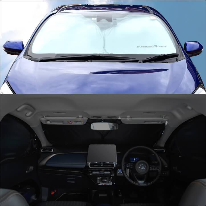 サンシェード 車 フロントガラス フロントサイドガラス 車種別専用設計 窓枠ジャストフィット トヨタ アクア Mxpk系 コンパクト収納 パーツ アクセサリー T655gel Secondstage 通販 Yahoo ショッピング